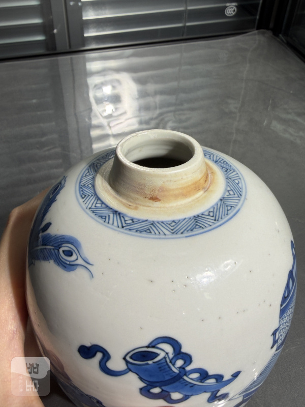 清康熙青花博古瑞兽纹小罐（带木盖） - 图7